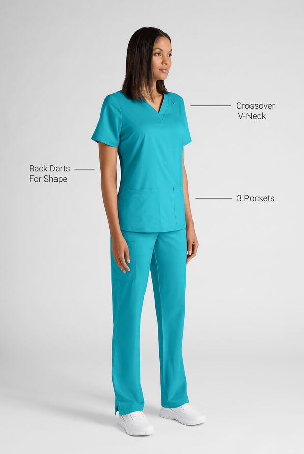 Blusa m&eacute;dica Butter-Soft STRETCH con cuello en V y 4 bolsillos para mujer - Teal - 3