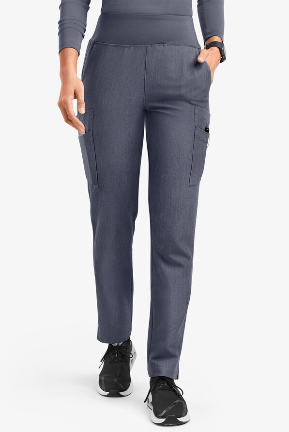Movement by Butter-Soft Carina Women’s 7-Pocket Skinny Yoga Inspired  Scrub Pant - Petite - Indigo Heather - 1