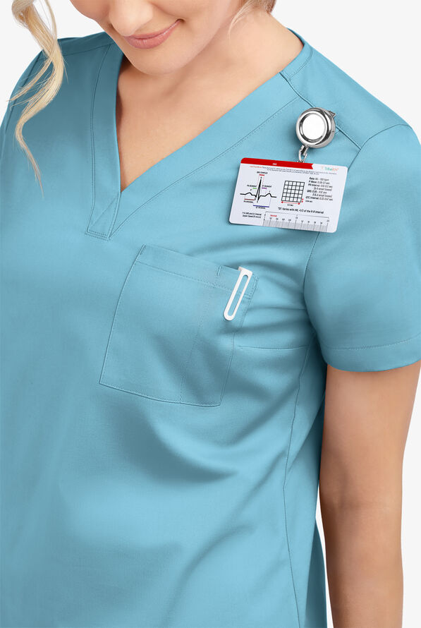 Blusa m&eacute;dica Butter-Soft STRETCH con cuello en V y 2 bolsillos para mujer - Poolside View - 5