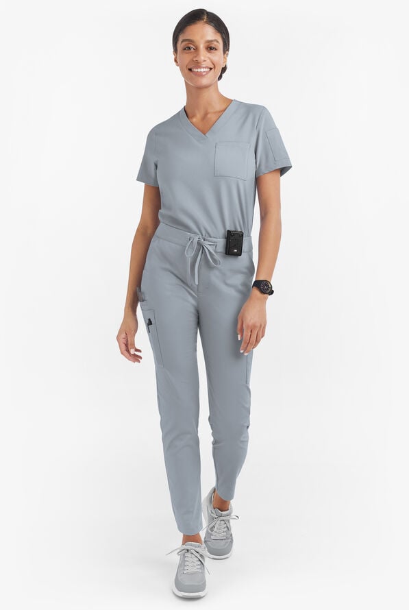 Butter-Soft STRETCH Women's 10-Pocket Slim Cargo Scrub Pants - Silver - 2
