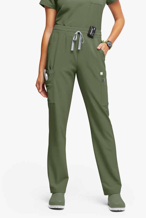 ReSurge Topaz Women's 11-Pocket Drawstring Scrub Pants - Light Olive - 1