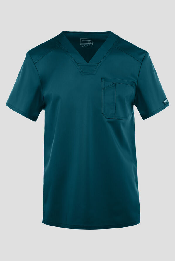 Camisa m&eacute;dica Cherokee Workwear Revolution con cuello en V y 1 bolsillo para hombre - Caribbean Blue - 1