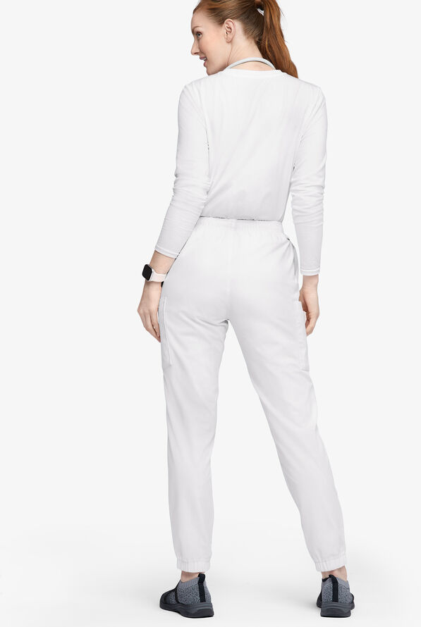 Butter-Soft Originals Women's 7-Pocket Tapered Jogger Cargo Scrub Pants - Petite - White - 3