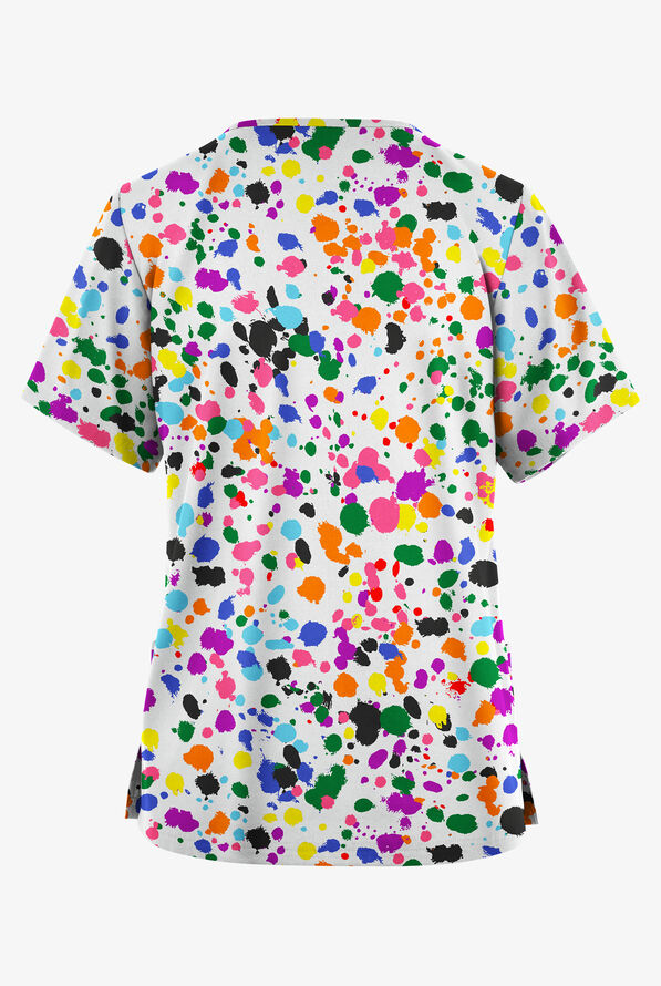 Butter-Soft Originals Unity Splash White Women's 2-Pocket V-Neck Print Scrub Top - null - 2