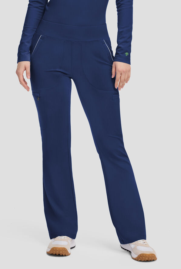 Healing Hands 360 Joelle Women's 6-Pocket STRETCH High Waist Flare Leg Scrub Pants - Petite - Navy - 1