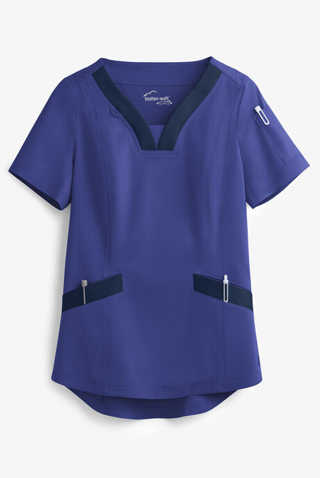 Butter-Soft STRETCH Women's 4-Pocket Feminine Curved V-Neck Scrub Top