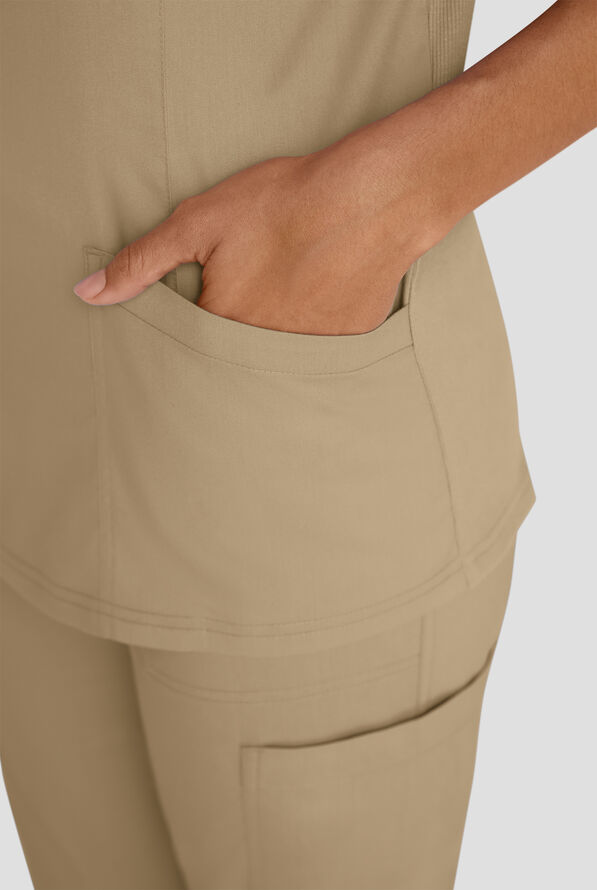 Butter-Soft STRETCH FLXTEK+ Women's 3-Pocket Crew Neck Scrub Top - Golden Sand - 8