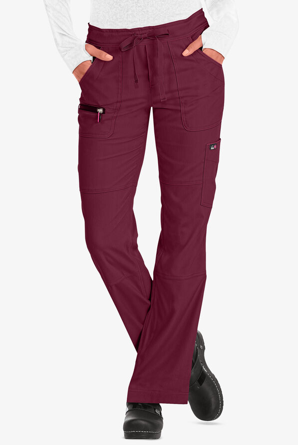 koi Lite™ Peace Women's 6-Pocket Drawstring Scrub Pants - Wine - 1