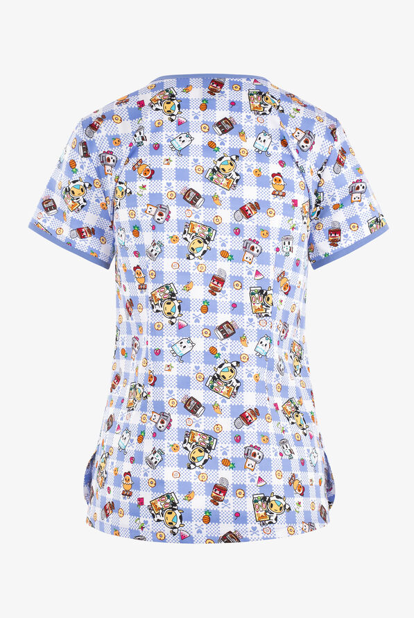 koi Tokidoki Summer Picnic Women's 2-Pocket STRETCH Y-Neck Print Scrub Top - null - 2