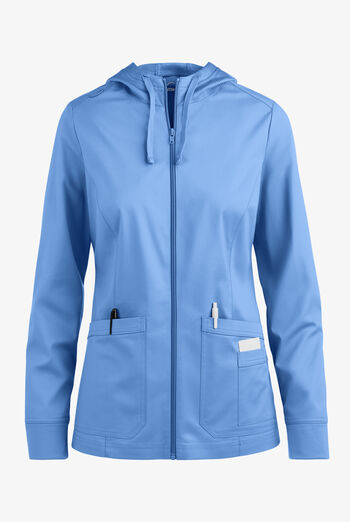 Butter-Soft STRETCH Women's 3-Pocket Zip-Front with Cozy Knit Hood and Trim Scrub Jacket