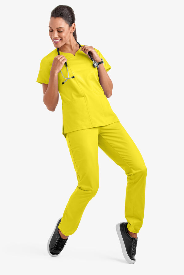 Butter-Soft STRETCH Women's 4-Pocket Sweetheart Neck Scrub Top - Bright Daffodil - 3