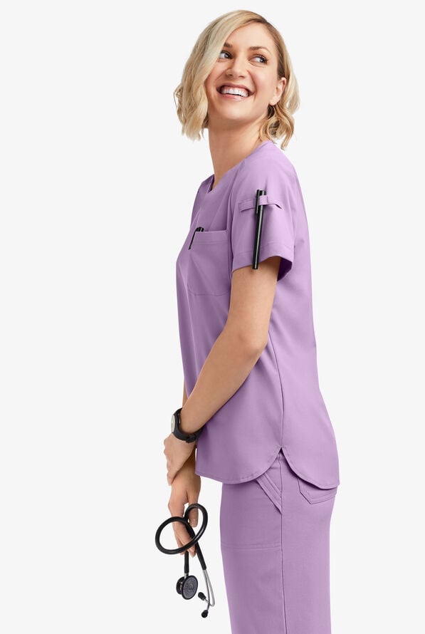 Easy STRETCH Nikki Women's 1-Pocket Scallop Neck Tuck-In Scrub Top - Amethyst Mist - 2