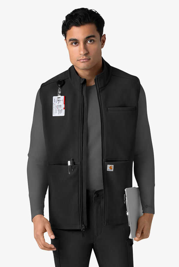 Carhartt Force Rugged Men's 6-Pocket Bonded Fleece Utility Zip Front Scrub Vest - Black - 1