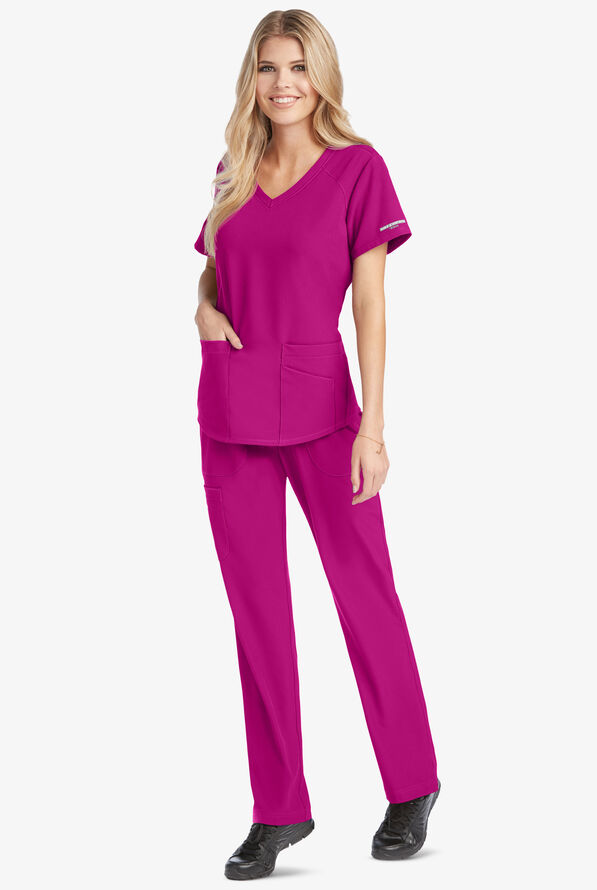 Skechers by Barco Breeze Women's 3-Pocket STRETCH V-Neck Scrub Top - Autumn Berry - 2