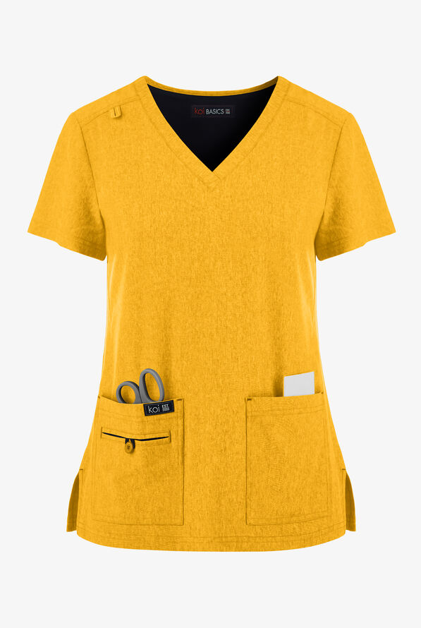 koi Basics Becca Women's 4-Pocket STRETCH V-Neck Scrub Top - Heather Mango - 1