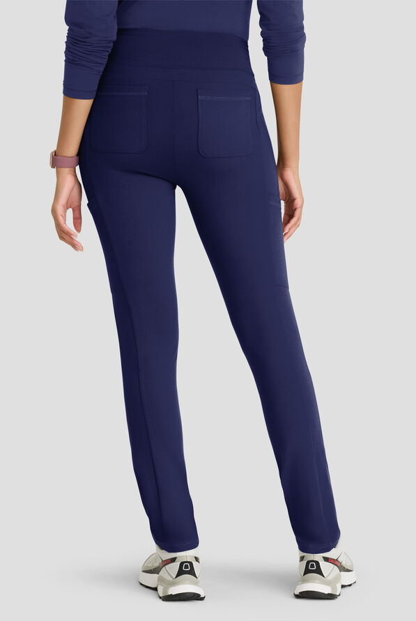 Barco One Performance Knit Momentum Women's 6-Pocket STRETCH High Rise Legging Scrub Pant - Indigo - 3