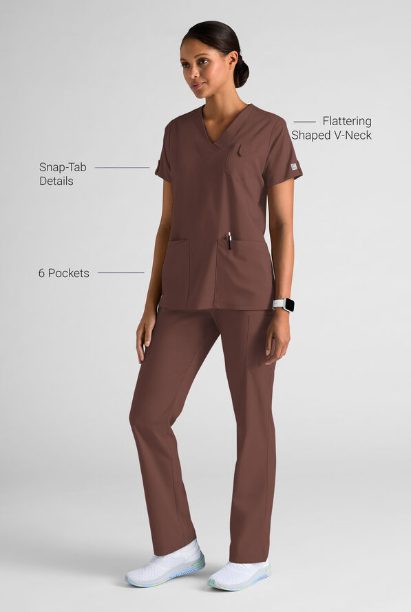 Butter-Soft STRETCH FLXTEK+ Women's 6-Pocket V-Neck Scrub Top - French Roast - 3
