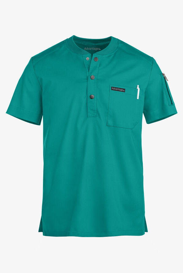 Advantage STRETCH Men's 2-Pocket Short Sleeve Henley Scrub Top - Teal - 1