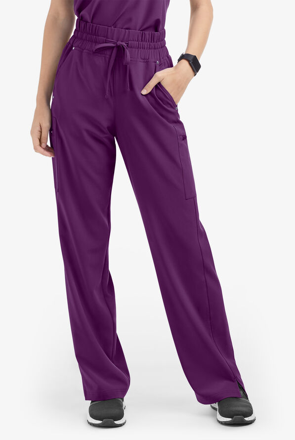 Easy STRETCH Ellie Women's 5-Pocket High Waisted Wide Leg Scrub Pants - Tall - Eggplant - 1