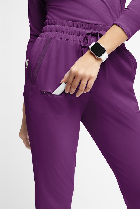 WhisperLite ISLA Women's 5-Pocket Tapered Scrub Pants - Eggplant - 4