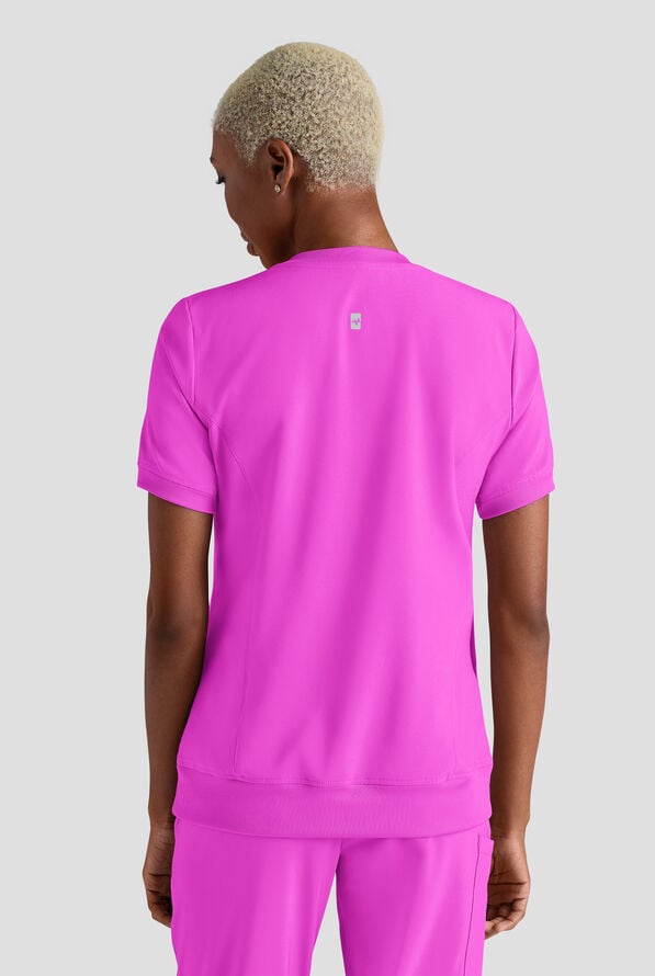 Easy STRETCH Anya Women's 2-Pocket Relaxed Crew Neck Scrub Top - Electric Fuchsia - 2