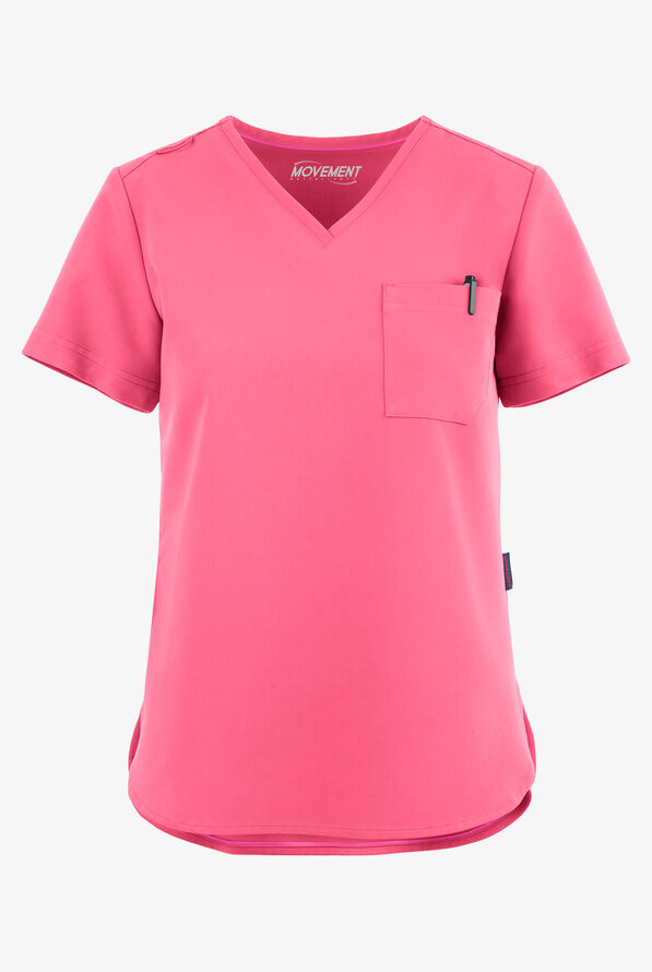 MOVEMENT by Butter-Soft Ceti Women's 1-Pocket V-Neck Tuck-In STRETCH Scrub Top - Rose Dusk - 1