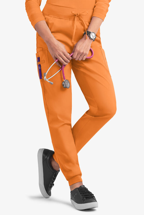 Butter-Soft STRETCH Women's 5-Pocket Cargo Jogger Scrub Pants - Petite - Apricot Crush - 1