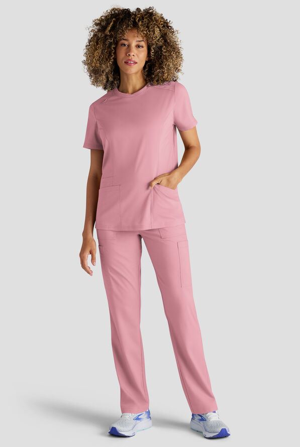 Butter-Soft STRETCH FLXTEK+ Women's 3-Pocket Crew Neck Scrub Top - Cosmo Pink - 5