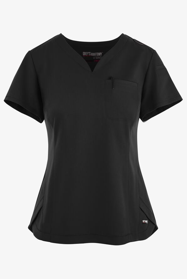 Blusa médica Grey's Anatomy by Barco Spandex STRETCH Capri con panel trasero acanalado y 2 bolsillos para mujer - Black - 1