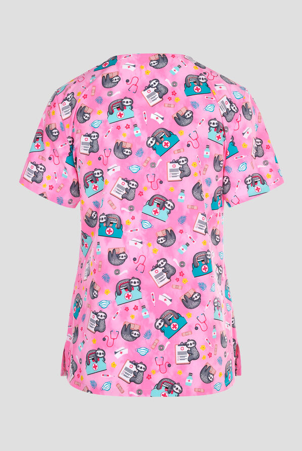 Cherokee Nurse Sloth Women's 2-Pocket STRETCH V-Neck Print Scrub Top - null - 2