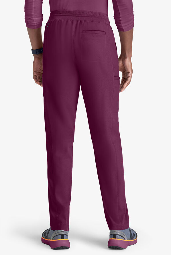 Grey's Anatomy by Barco Spandex STRETCH Hudson Men's 6-Pocket Slim Straight Cargo Scrub Pants - Wine - 2