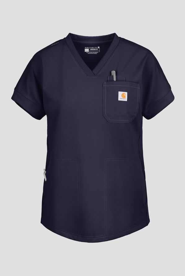Carhartt Force&reg; Cross-Flex Knits Women's 5-Pocket STRETCH V-Neck Scrub Top - Navy - 1