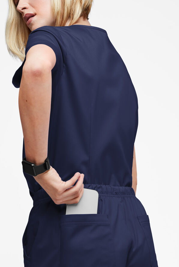 Butter-Soft STRETCH Women's V-Neck Tuck In Top - Navy - 4