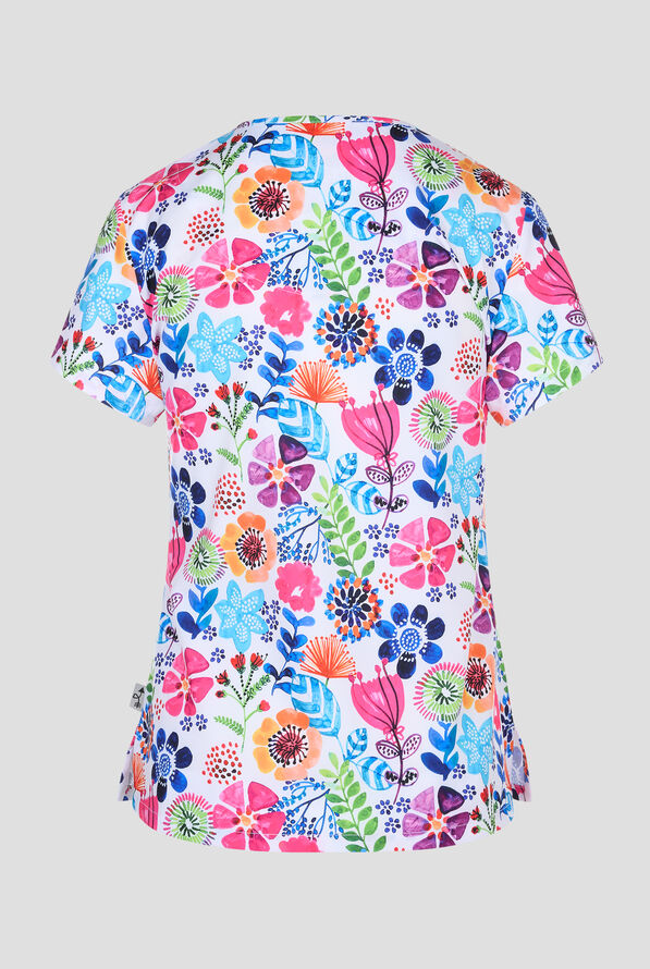 Zavate Ava Therese Botanical Blitz Women's 2-Pocket STRETCH V-Neck Print Scrub Top - null - 2