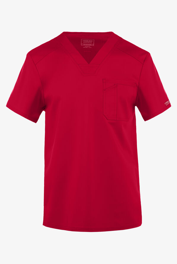 Cherokee Workwear Revolution Men's 1-Pocket STRETCH V-Neck Scrub Top - Red - 1
