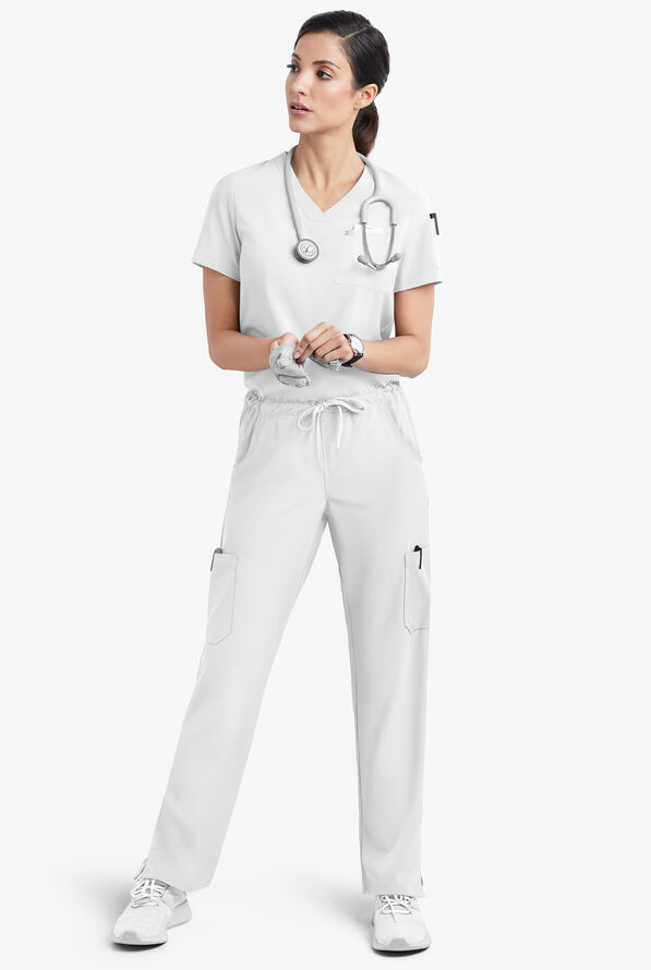 Easy STRETCH Chloe Women's 3-Pocket V-Neck Tuck-In Scrub Top - White - 2