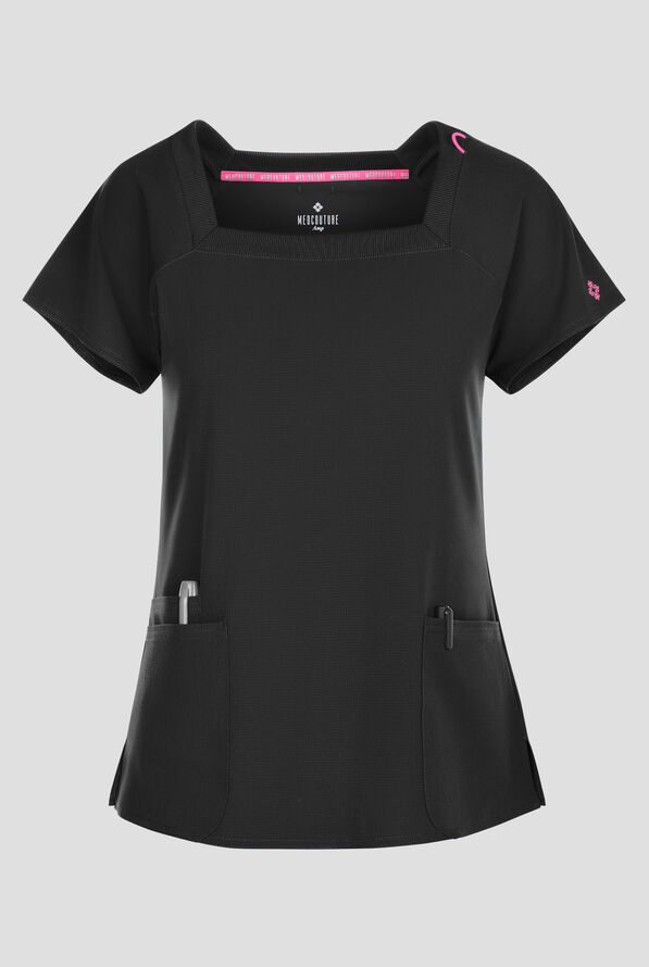 Blusa médica Med Couture Amp STRETCH con cuello cuadrado y 3 bolsillos para mujer - Black - 1