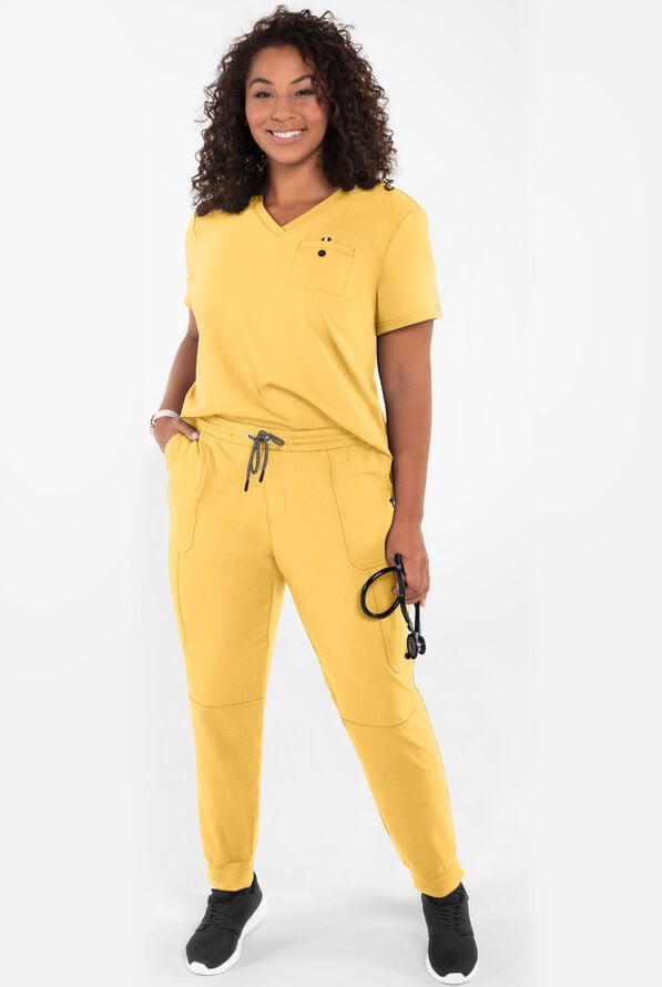 koi Next Gen Ready to Work Women's 1-Pocket STRETCH V-Neck Scrub Top - Butter Yellow - 4