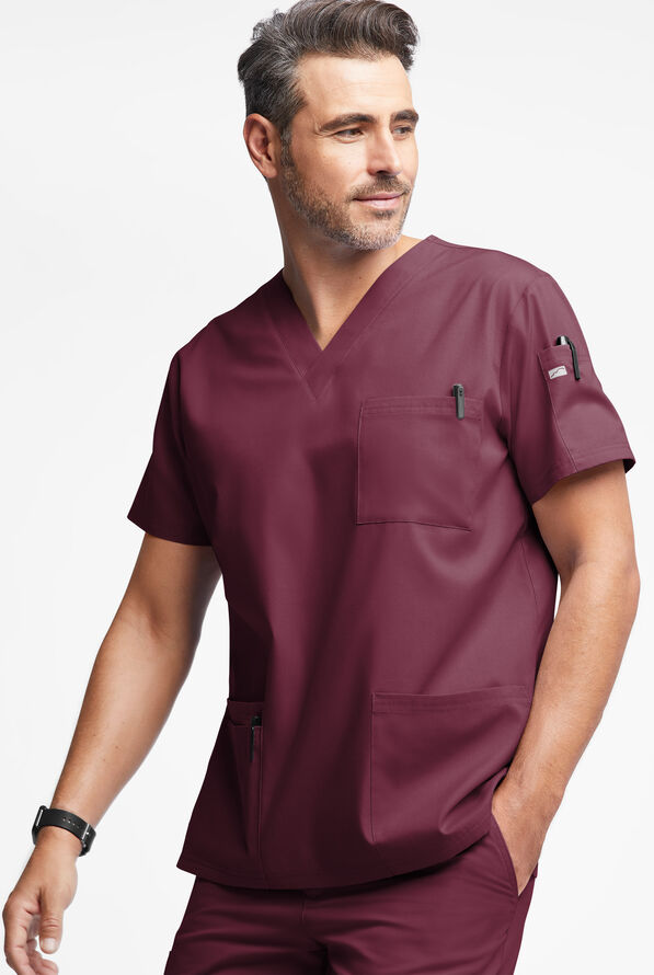 Butter-Soft Originals Men's 6-Pocket V-Neck Scrub Top - Wine - 2