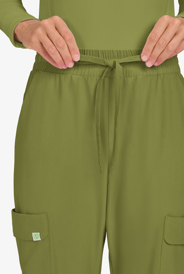 Planet koi Terra Women's 6-Pocket STRETCH Drawstring Waist Cargo Jogger Scrub Pants - Martini Olive - 2