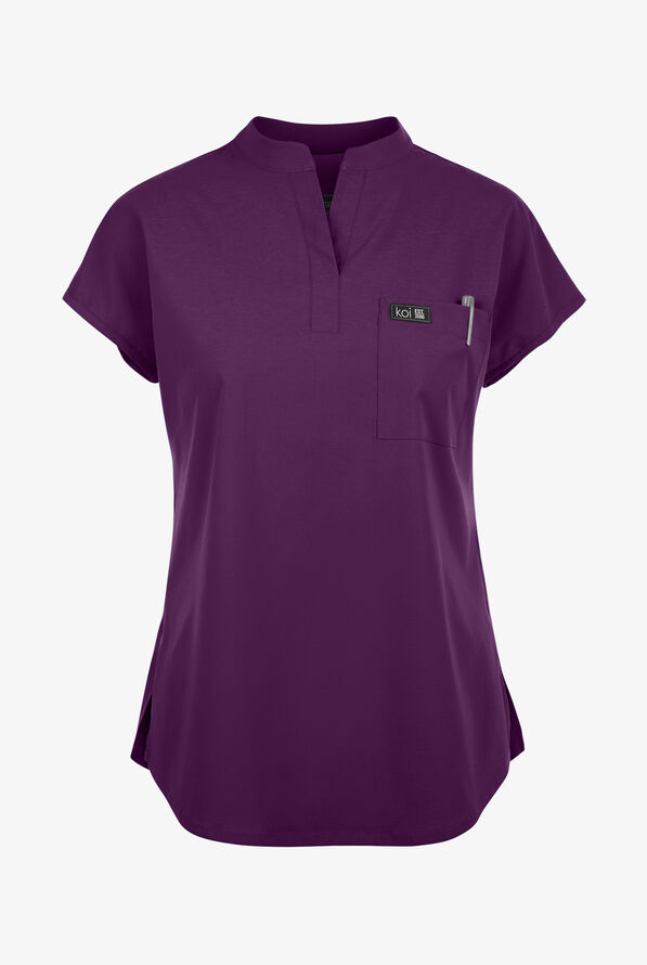 koi Basics Ari Women's 1-Pocket STRETCH Dolman Sleeve Mandarin Collar Scrub Top - Eggplant - 1