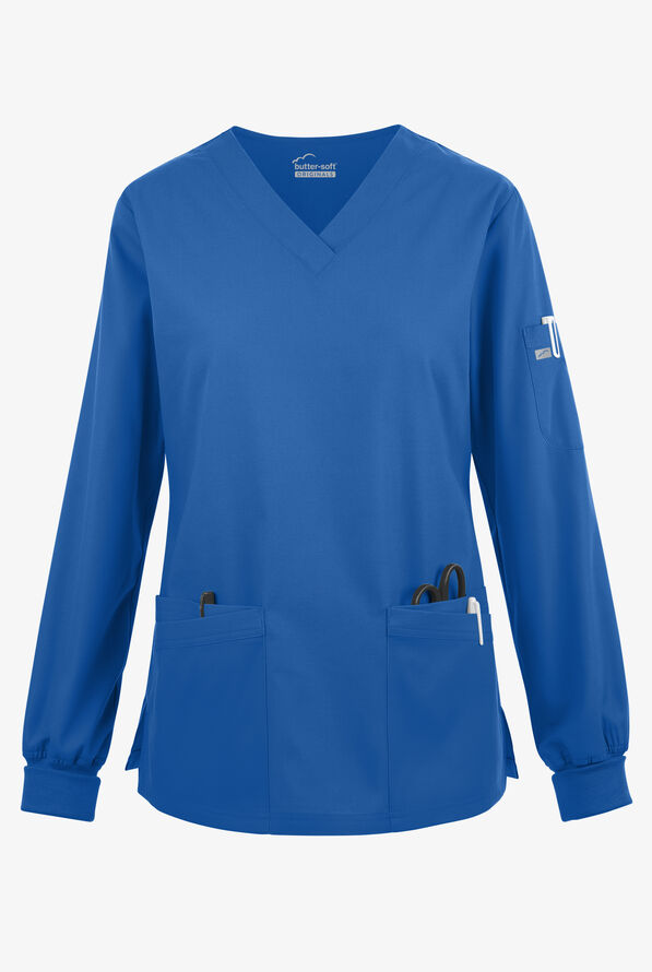 Blusa médica manga larga Butter-Soft Originals con cuello en V curvo y 7 bolsillos para mujer - Royal - 1