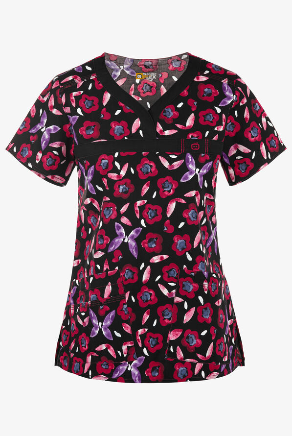 WonderWink WonderFLEX Mariposa Women's Curved Notch Neck Print Scrub - null - 1