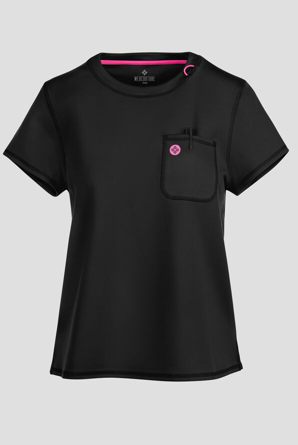 Med Couture Amp Knit Women's 2-Pocket STRETCH Crew Neck Scrub Top - Black - 1