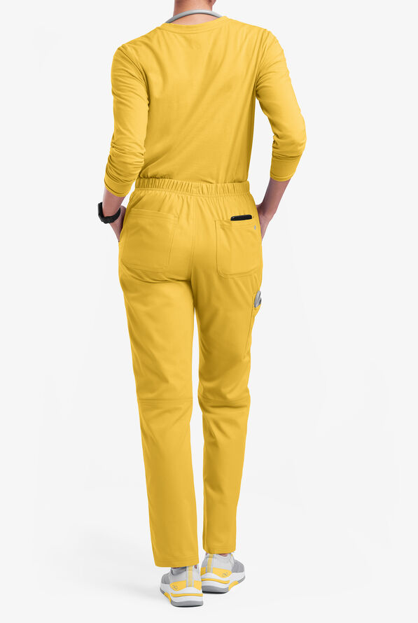 Butter-Soft Originals Women's 7-Pocket Mid Rise Straight Leg Cargo Scrub Pants - Petite - Warm Sun - 3