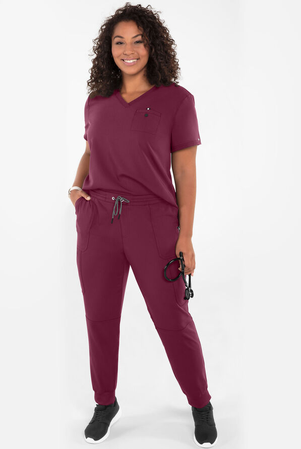 koi Next Gen Ready to Work Women's 1-Pocket STRETCH V-Neck Scrub Top - Wine - 4