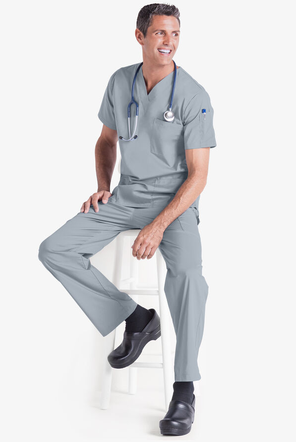 Camisa médica UA Butter-Soft STRETCH con cuello en V y 5 bolsillos para hombre - Silver - 3