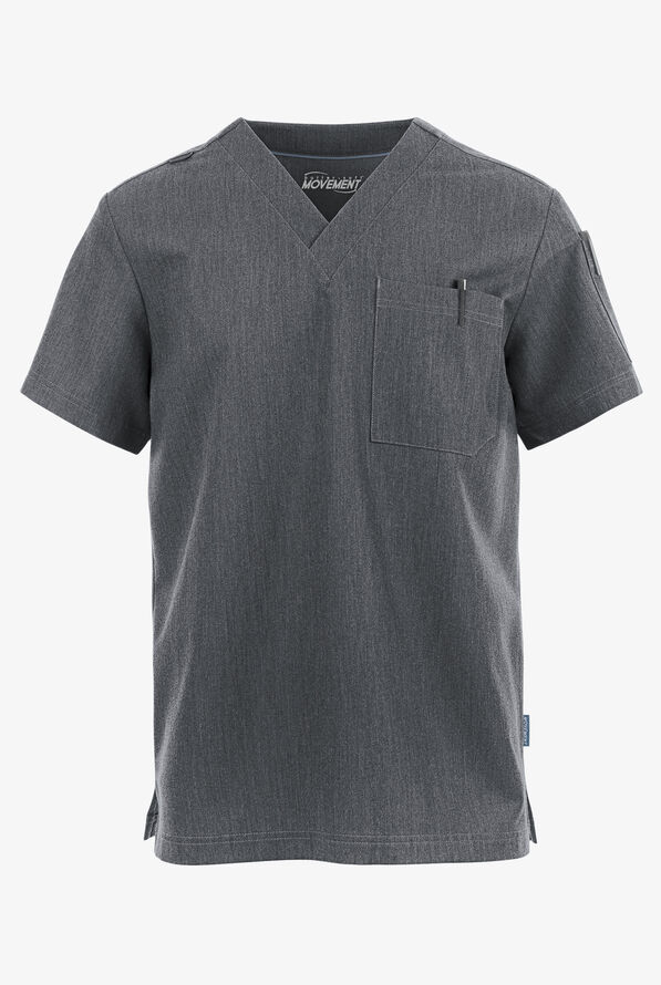 MOVEMENT by Butter-Soft Mars Men's 3-Pocket V-Neck Scrub Top - Charcoal Heather - 1