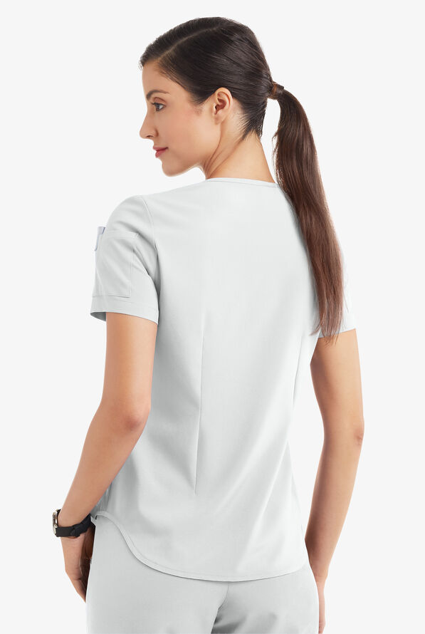 Easy STRETCH Chloe Women's 3-Pocket V-Neck Tuck-In Scrub Top - White - 4