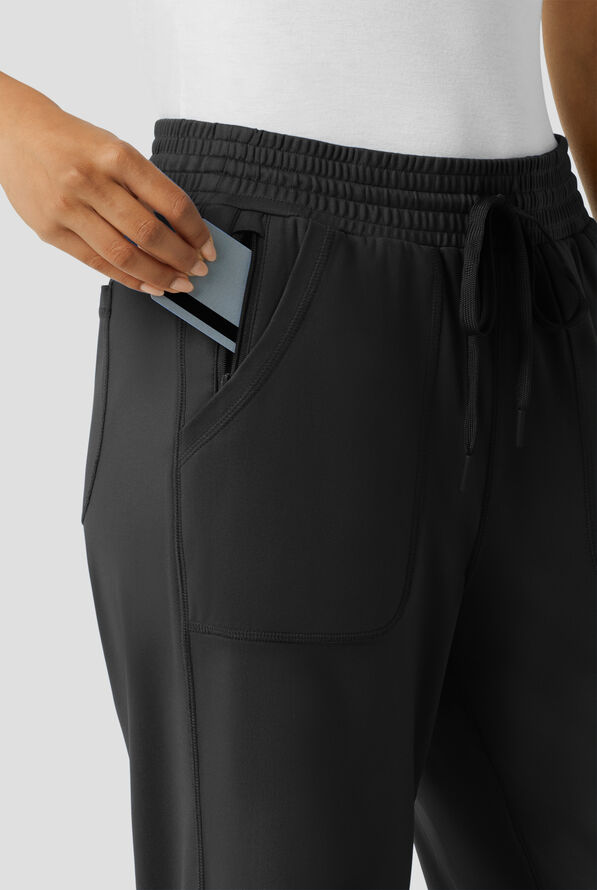 Wink Renew Knit Women's 5-Pocket STRETCH Drawstring Wide Leg Scrub Pants - Petite - Black - 3